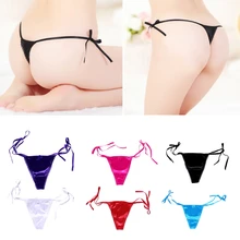 Женские трусики-стринги из искусственного шелка с бантиком по бокам, регулируемое нижнее белье