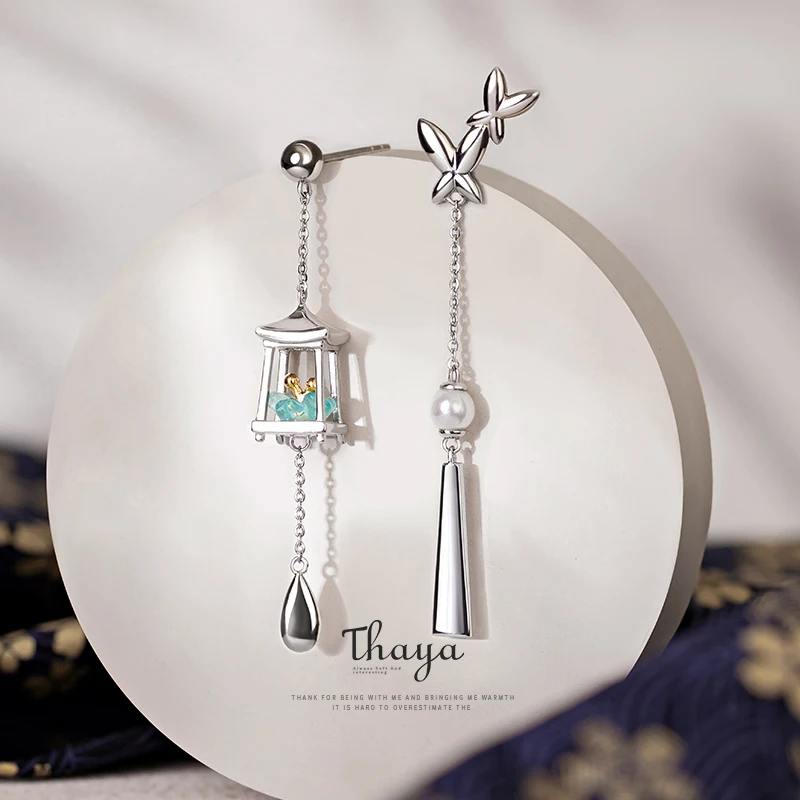 Women Earring Eardrop Lantern Tassels Silver-Needles Fine-Jewelry Dangle Thaya Green