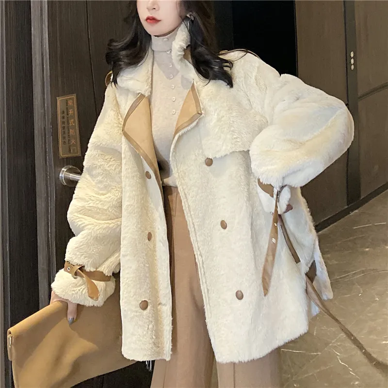 

Photo Shoot ~ Fur Fold-down Collar Double Breasted Coat Loose-Fit Plush Warm Jackets Fashion