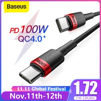  2м. Зарядный кабель Baseus, USB C к USB Type C для Xiaomi Redmi Note 8 Pro/MacBook Pro, 100 Вт, с функцией быстрой зарядки 