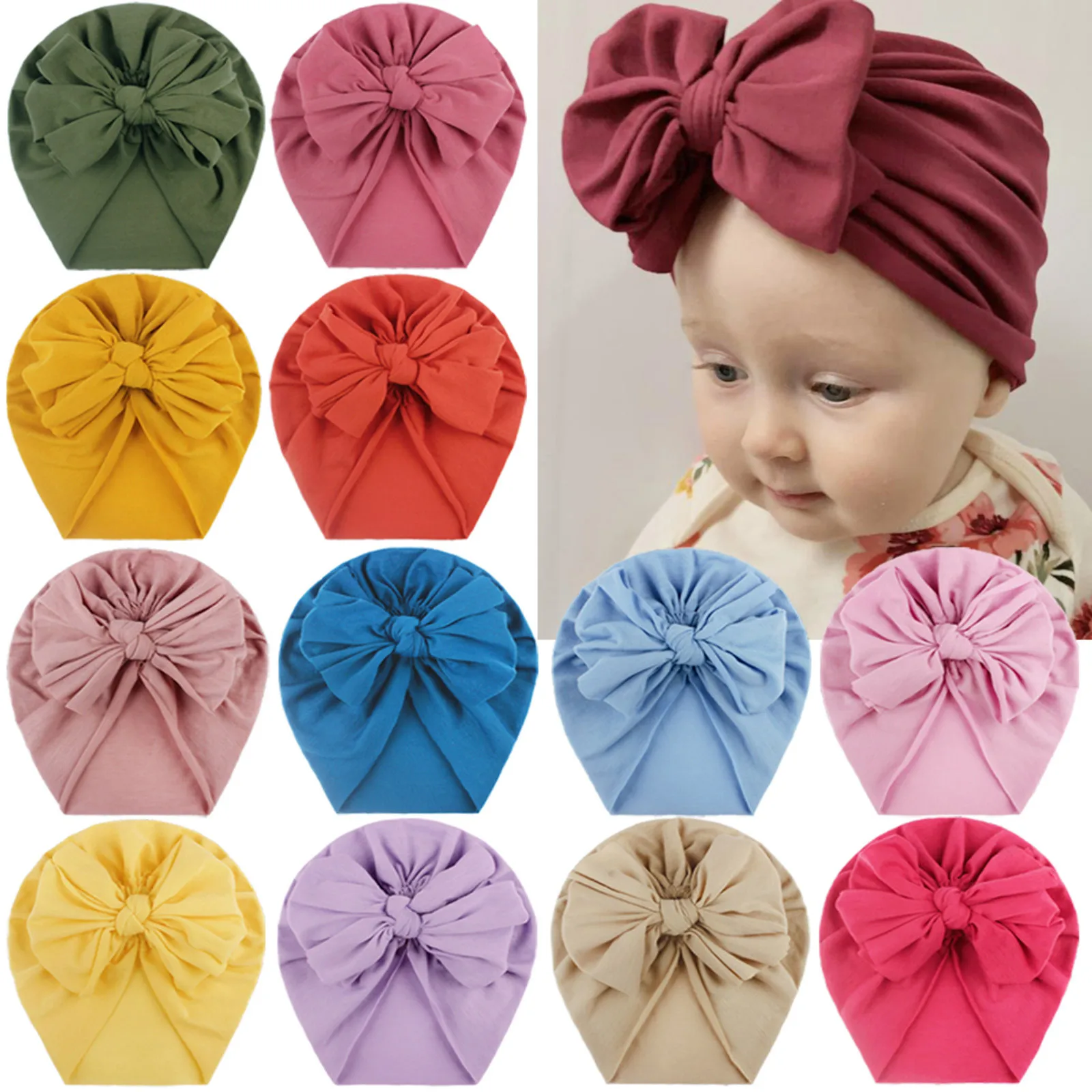 Gorro anudado con lazo sólido para bebé, niño y niña, accesorios para la cabeza, turbante para recién nacido, tocados para niños y adultos