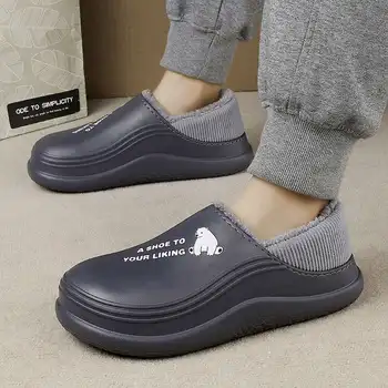 

2021 Winter Men's Slippers Soft Short Plush Comfort Male House Slippers Silp on Cotton Platform Men Slippers Fashion Footwear H7