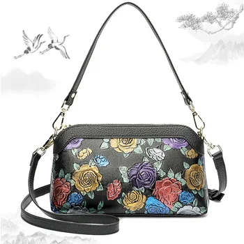 

Original retro Chinese style leather female bag 2020 new autumn and winter first layer cowhide soft leather diagonal bag