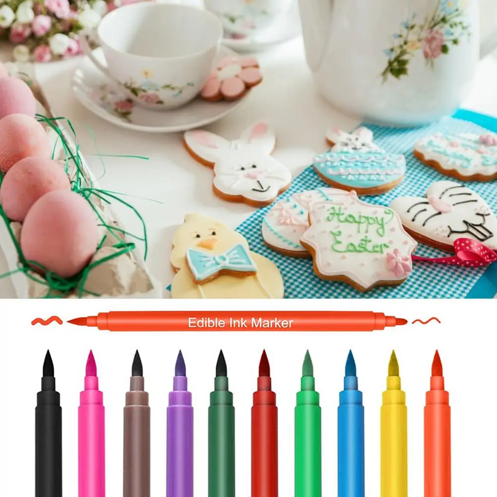 10 Pcs DIY Edible Pigment Pen Food Drawer Color Pencils Markers Cake Biscuit Cookie Painting Decorating Tool Bake Accessories