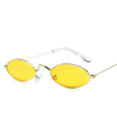 Маленькие тонкие винтажные Овальные Солнцезащитные очки, женские брендовые дизайнерские ретро очки с прозрачными линзами - Цвет оправы: gold yellow