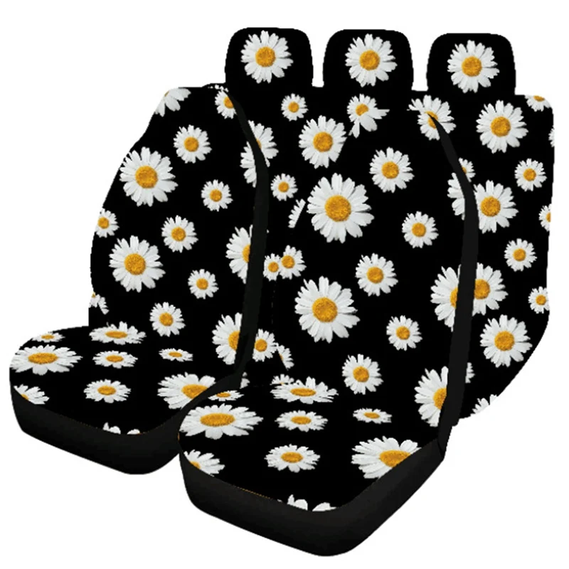 

Universal Daisy Pattern Car Seat Cover Polyester Fabric Wear-resistant Flower Print Auto Car SUV Seat Decorative Protector