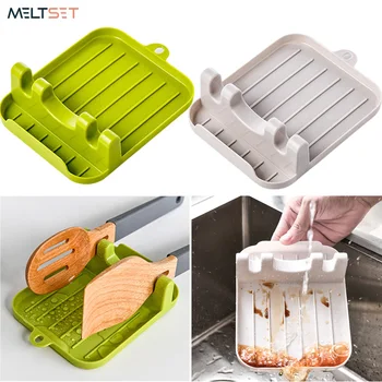 

Round Kitchen Spoon Holder Organizer Plastic Spoon Rest Fork Spatula Chopsticks Rack Non-slip Spoons Pad Kitchen Cooking Tools