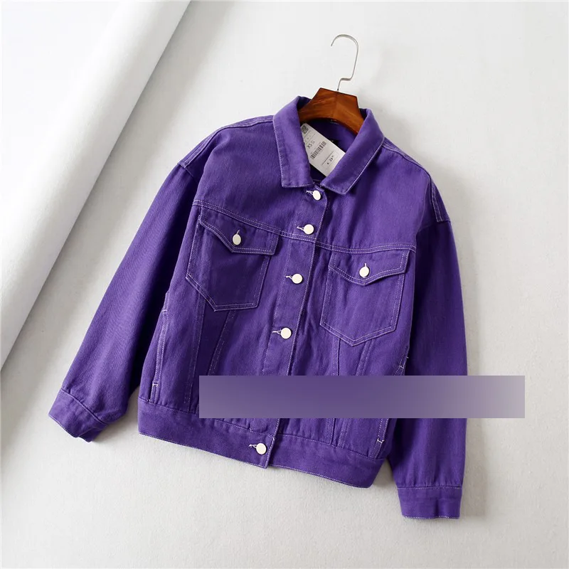 

Dr12 2018 Autumn New Style Retro Hong Kong Flavor Loose-Fit Slimming Purple Denim Jacket Short Coat Fashion Women's