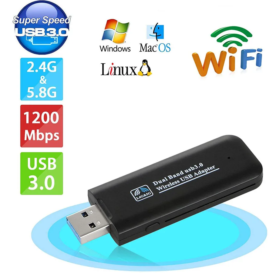 1200 Мбит/с USB3.0 Wifi адаптер AC1200 двухдиапазонный 2,4 ГГц/300 Мбит/с 5 ГГц/867 Мбит/с 802,11 ac/a/b/g/n Wi-Fi ключ
