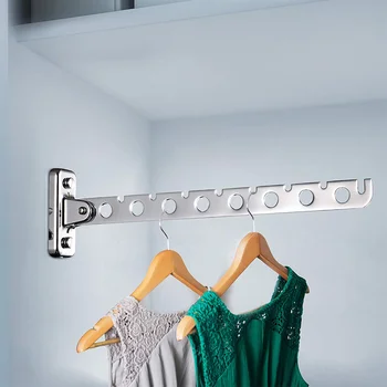 

Wall Mounted Hanger Stainless Steel Indoor Space Saving Clothes Hangers 6 /8 Hole Wall Hanger Clothes Drying Rack With Screw