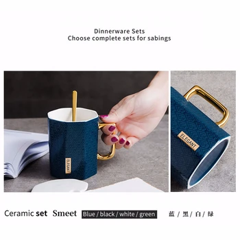 

360ml Embossed Offices Ceramic Coffee Mug With Lid Spoon Large Capacity Mugs Creative Personality Coffe Tea Cups Gifts Milk Cup