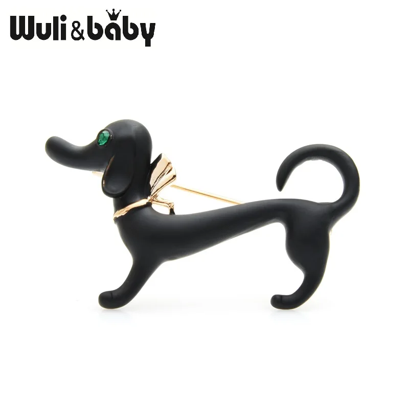 Wuli&baby Прекрасный черный белый собака для женщин сплав эмаль такса Броши Булавки с животными подарки