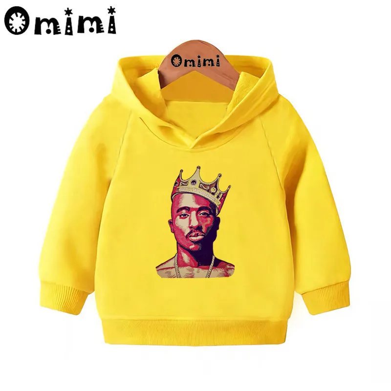 Дети Тупак 2pac Хип-хоп Swag печати крутые Свитшоты детские толстовки с капюшоном пуловер для малышей топы для девочек и мальчиков, осенняя одежда KMT287 - Цвет: Yellow-287C