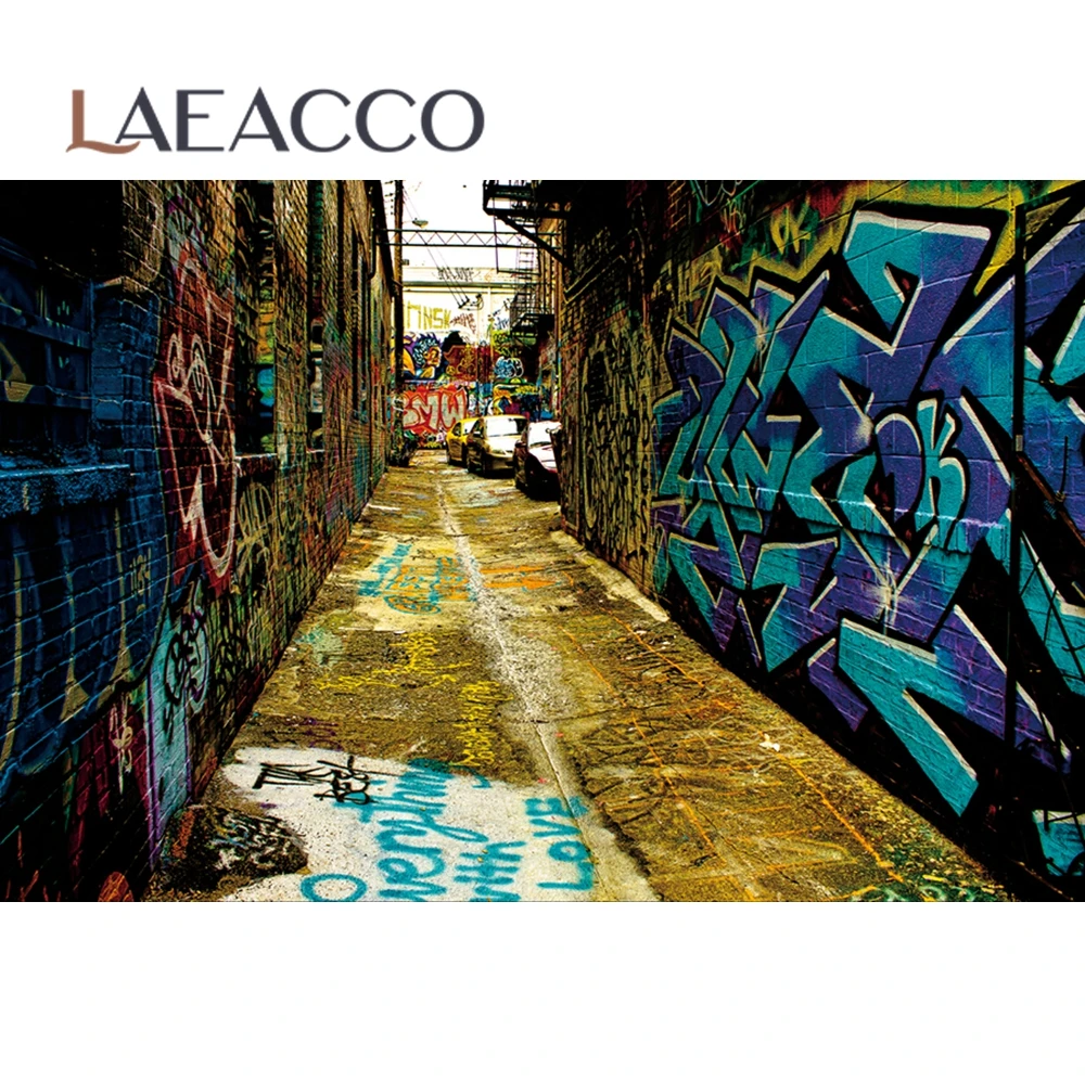 

Laeacco Graffiti Brick Wall Alley Scene Photography Backgrounds Customized Digital Photographic Backdrops For Photo Studio