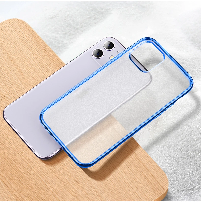 Blue Роскошные Матовые чехлы с оправой для iPhone 11 Pro XS Max X XR 6 6S 7 8 Plus, тонкий прозрачный противоударный чехол для iPhone11, силиконовый чехол - Цвет: Blue