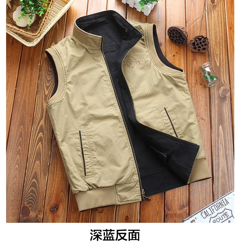 Spring And Autumn New Style Double-Sided Waistcoat Multi-pockets Plus-sized Loose-Fit Pure Cotton Waistcoat Men's
