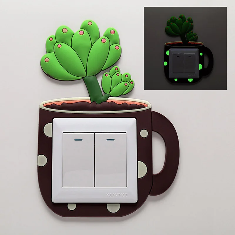 Мультяшные стикеры на настенный выключатель кактус Люминесцентные наклейки в