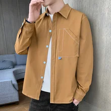 Camisas masculinas de manga longa 2021 outono nova moda roupas de trabalho casual negócio algodão masculina camisa de moda pura cor
