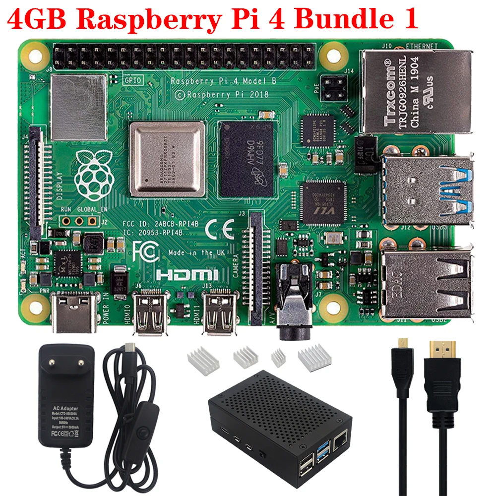 Raspberry Pi 4 Модель B стартовый комплект 4G ram 2,4G& 5G WiFi Bluetooth 5,0 с питанием чехол для Raspberry Pi 4B 4G ram - Комплект: Комплект 1