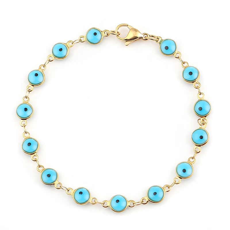 Bracelet Jewelry 304 Stainless Steel Gold Color Link Chain Multicolor Evil Eye Enamel For Women Man 1 Piece 19.2cm