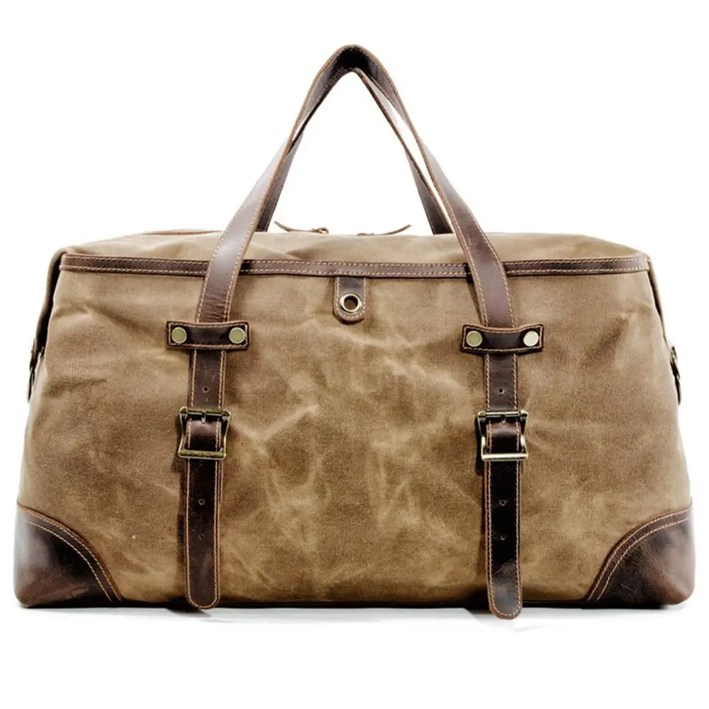 Bolso De Viaje De Lona Y Cuero - Impermeable, Con Compartimento Para Portátil, Ideal Gimnasio O Deportes