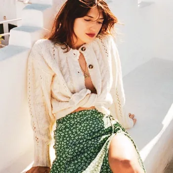 

Vintage French Women Cardigan Winter 2020 Single Breasted Crochet Hollow Out Knitted Twist Sweater Retro Elegant Soft Sweater