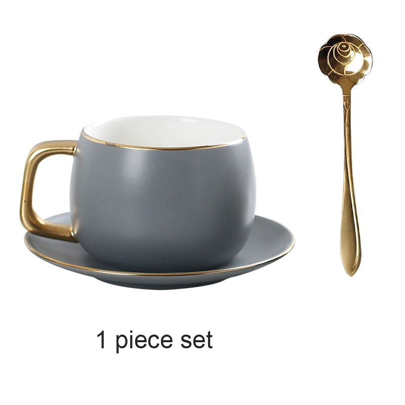gray 1 piece set Скандинавские керамические кофейные чашки набор шесть-цветные матовые чайные чашки набор блюдце и ложка чайные вечерние домашние офисные кафе Веселые подарочные кружки - Цвет: gray 1 piece set