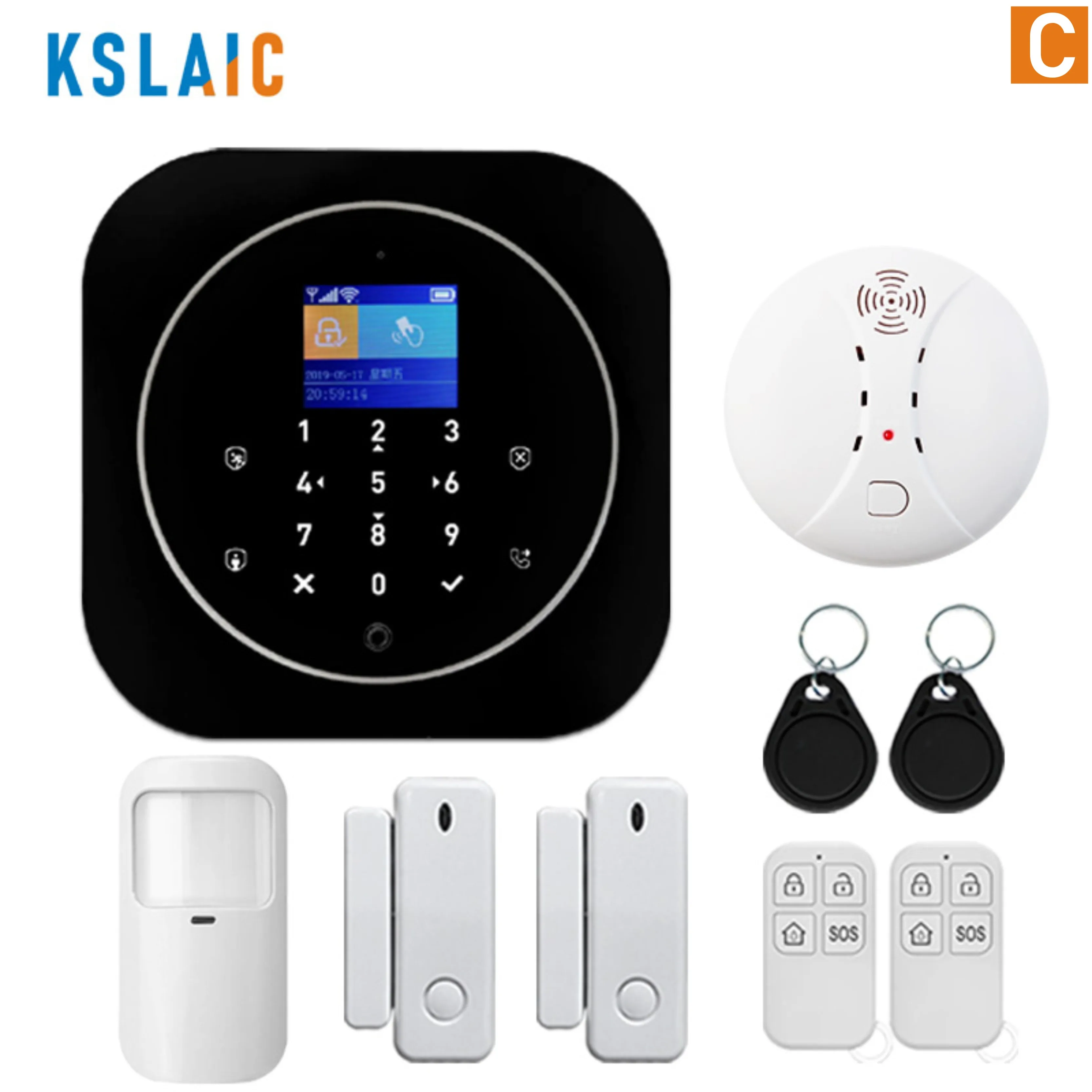 Беспроводная домашняя охранная Wi-Fi GSM сигнализация RFID с ЖК-клавиатурой, Автонабор сирены, датчик, комплект Tuya Smart App, управление детектором движения - Цвет: Set C