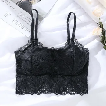 

Sexy Deep V-neck Bras Women Embroidery Hollow Floral Tube Tops Fashion Wireless Padded Bralette Female Lingieries
