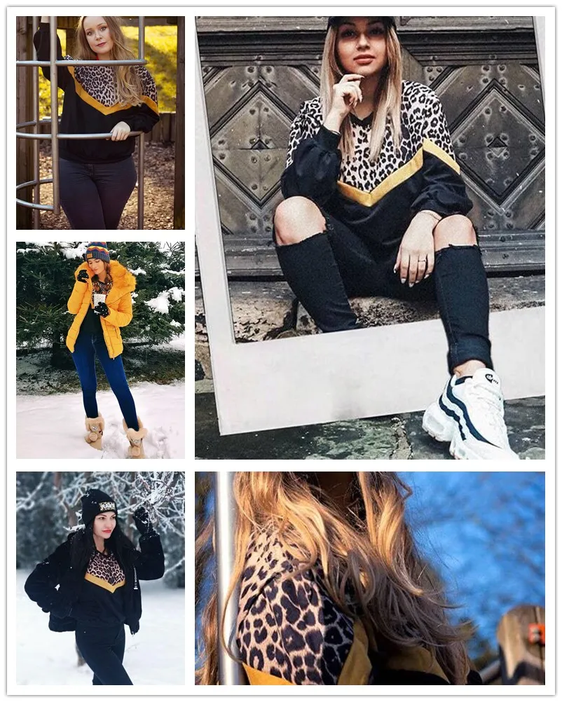  SweatyRocks Leopard Panel Drop Shoulder Sweatshirt Long Sleeve O-Neck Pullover Tops 2018 Fashion Au