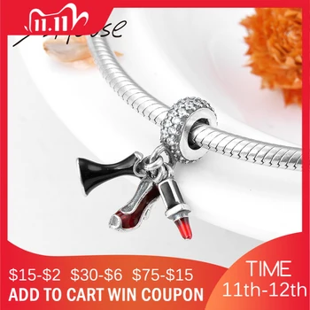 

Charming Womens Accessories 925 Silver Lipstick high heels Enamel Charms Fit Original European Charm Bracelet Necklace Jewelry