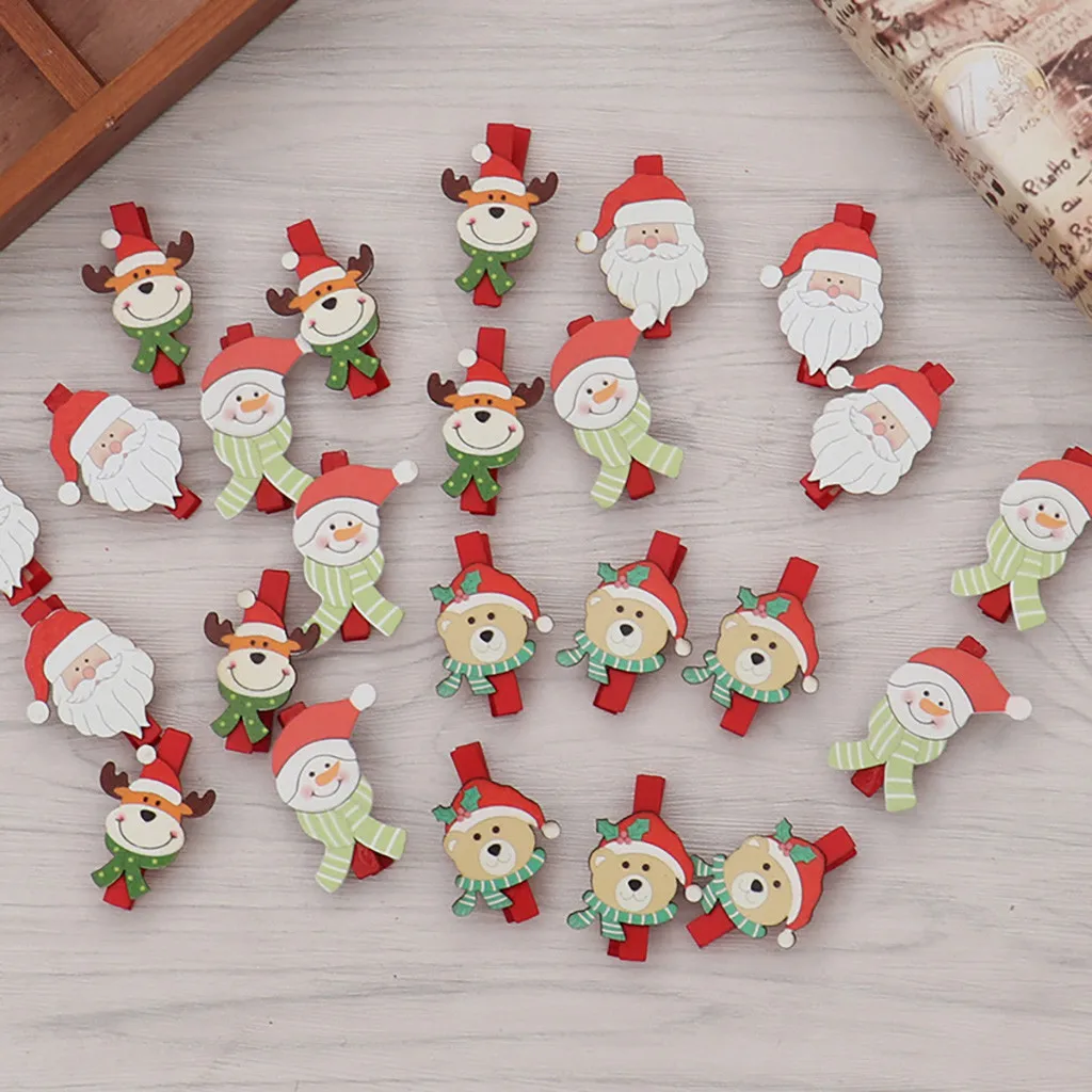 Рождественские украшения мультфильм Деревянный зажим DIY Санта Клаус маленький