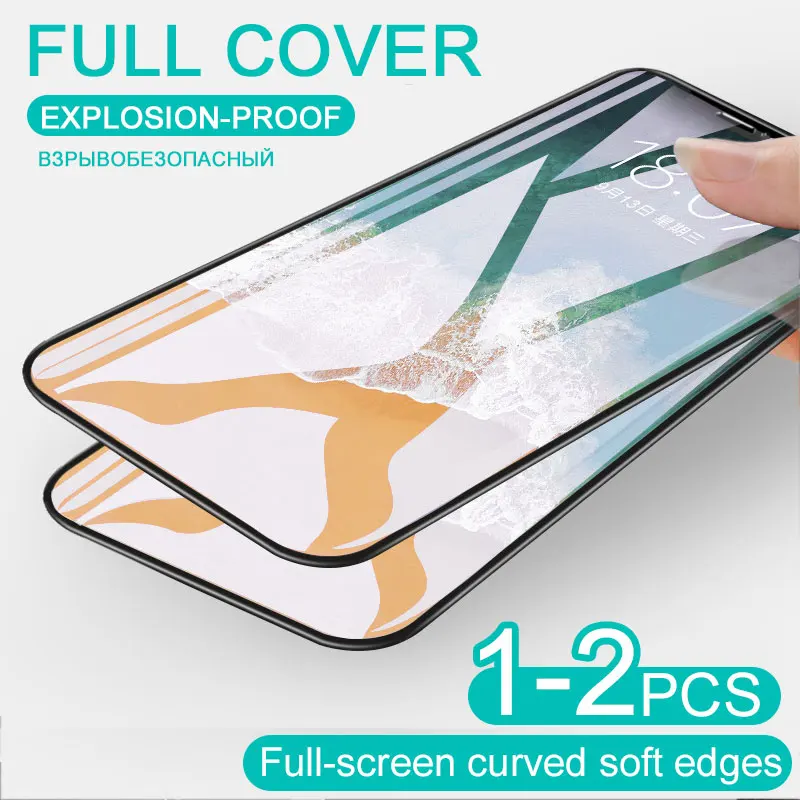 2 шт Полное покрытие защитное стекло для iPhone 11 Pro XS Max X XR защита экрана 6 7 8 Plus SE