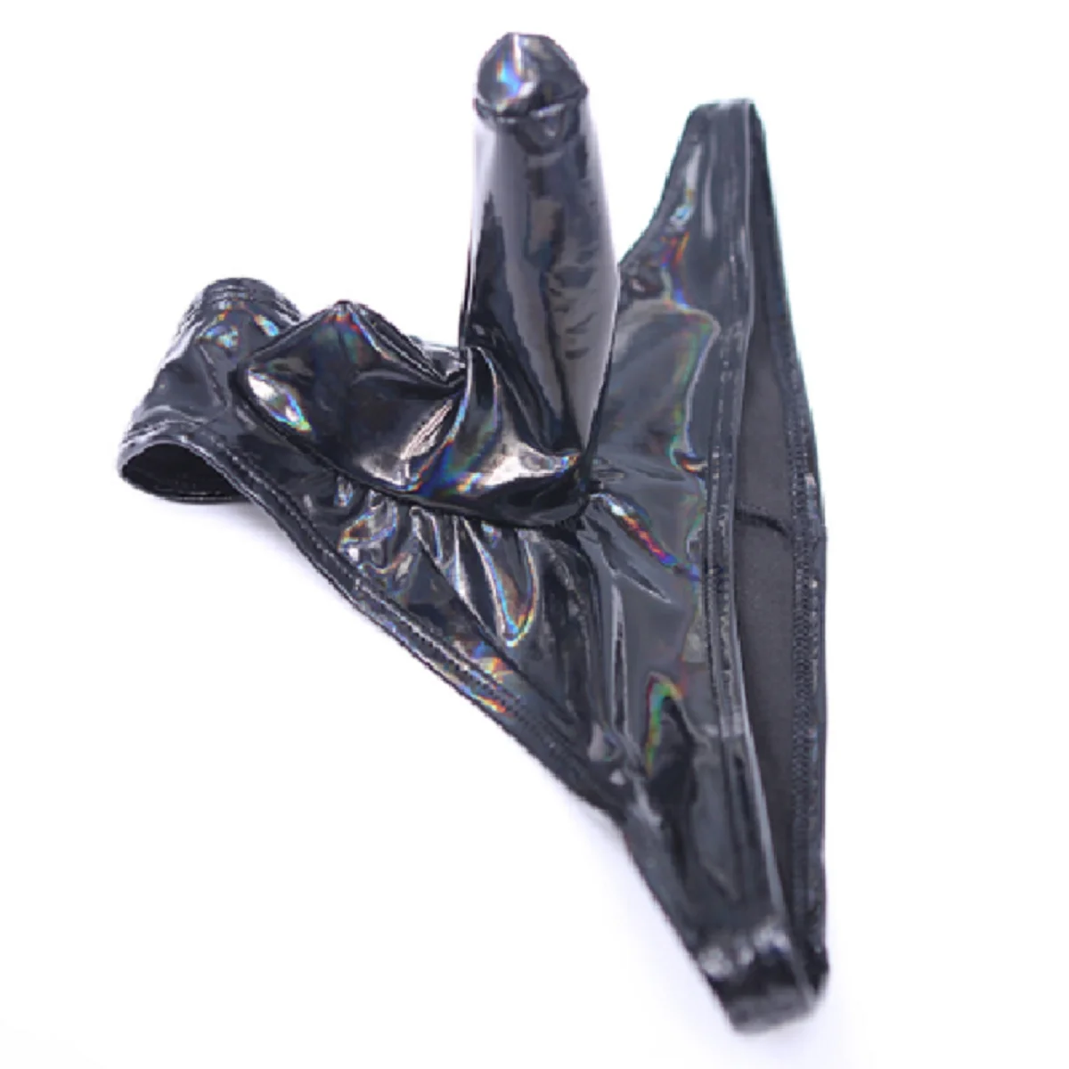 Mens Underwear Man Sex Appeal Penis Sleeve PVC Faux Leather Briefs Crotch Seam Pleated Shaper