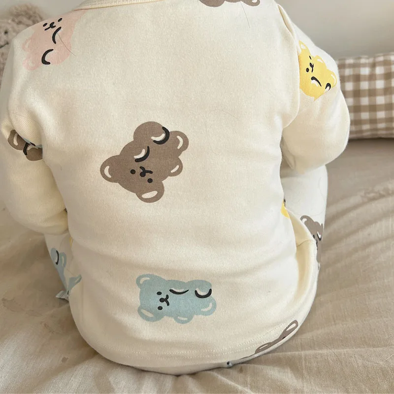 Description Picture 6 of itemMILANCEL Spring Baby Pajama Set Colorful Bear Boys Bodysuit Hat Infant Blouse and Pants Set