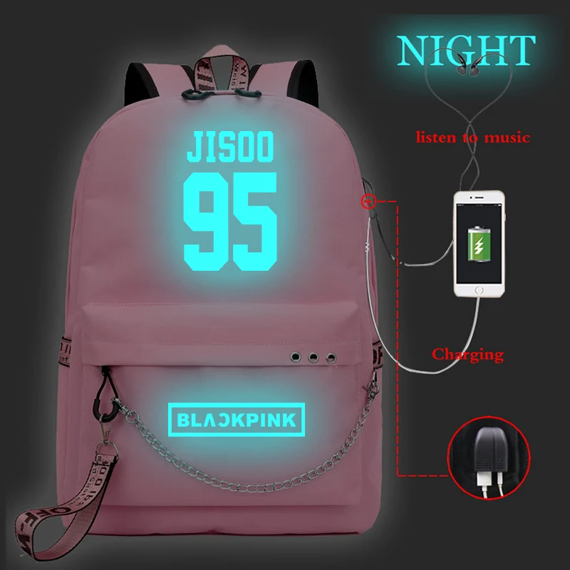 Backpack 3 Черный розовый рюкзак для школы Kpop, черный розовый JISOO Rose Lisa, рюкзаки для женщин, Корейская сумка для девочек-подростков, usb зарядка, рюкзак для ноутбука - Цвет: Backpack 3
