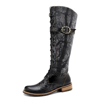 

New Casual Retro Ethnic Style Handmade Leather Women's Boots Knee-Length Women's Boots