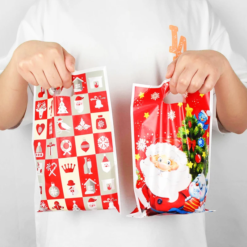 10 pzas bolsa de dulces de Santa Claus bolsas de regalo de decoración de Navidad galletas de bocadillos paquete de galletas fiesta de fiesta bolsa de plástico - Imagen 4