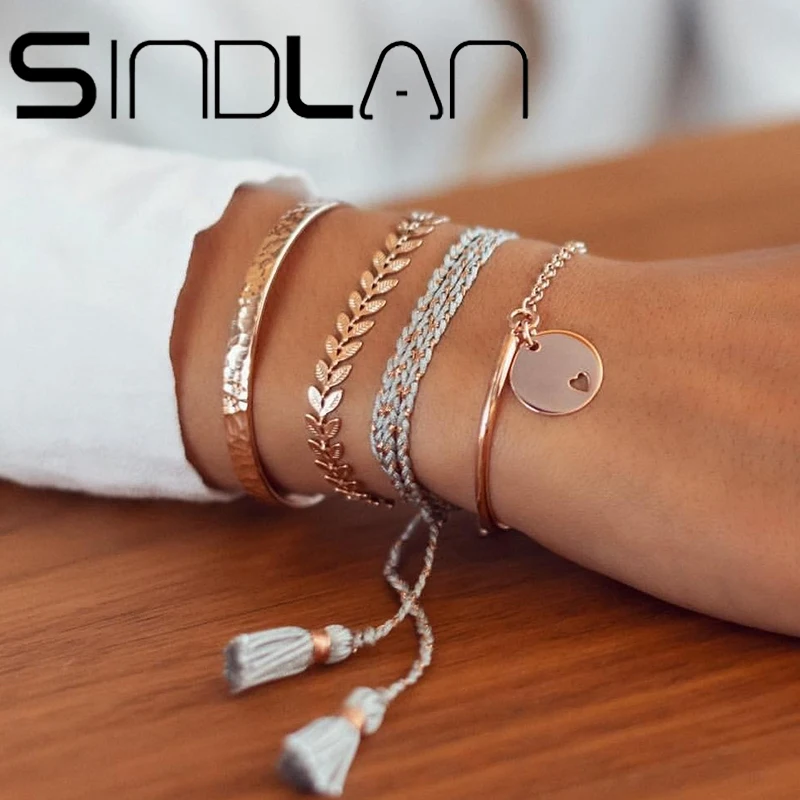 Sindlan 4 шт. крутые геометрические браслеты с подвесками для женщин половинная