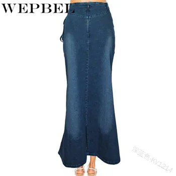 

WEPBEL Women's Ruffles Mermaid Maxi Skirt Fashion Vintage Long Denim Skirt High Waist Pocket Plus Size Jean Skirts S-3XL