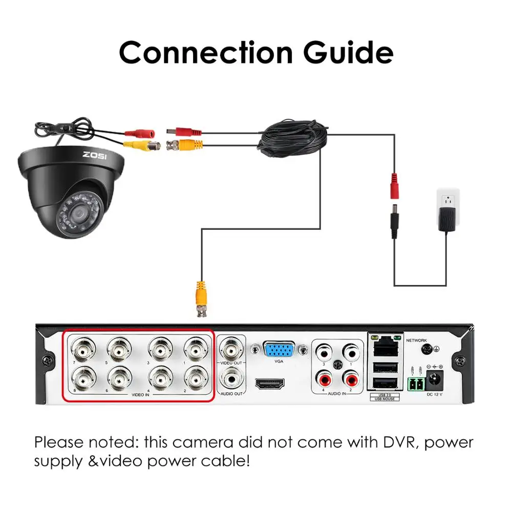  ZOSI HD 720P TVI 1/3 inch Color CMOS 1MP Indoor / outdoor Waterproof Night Vision CCTV Security Cam