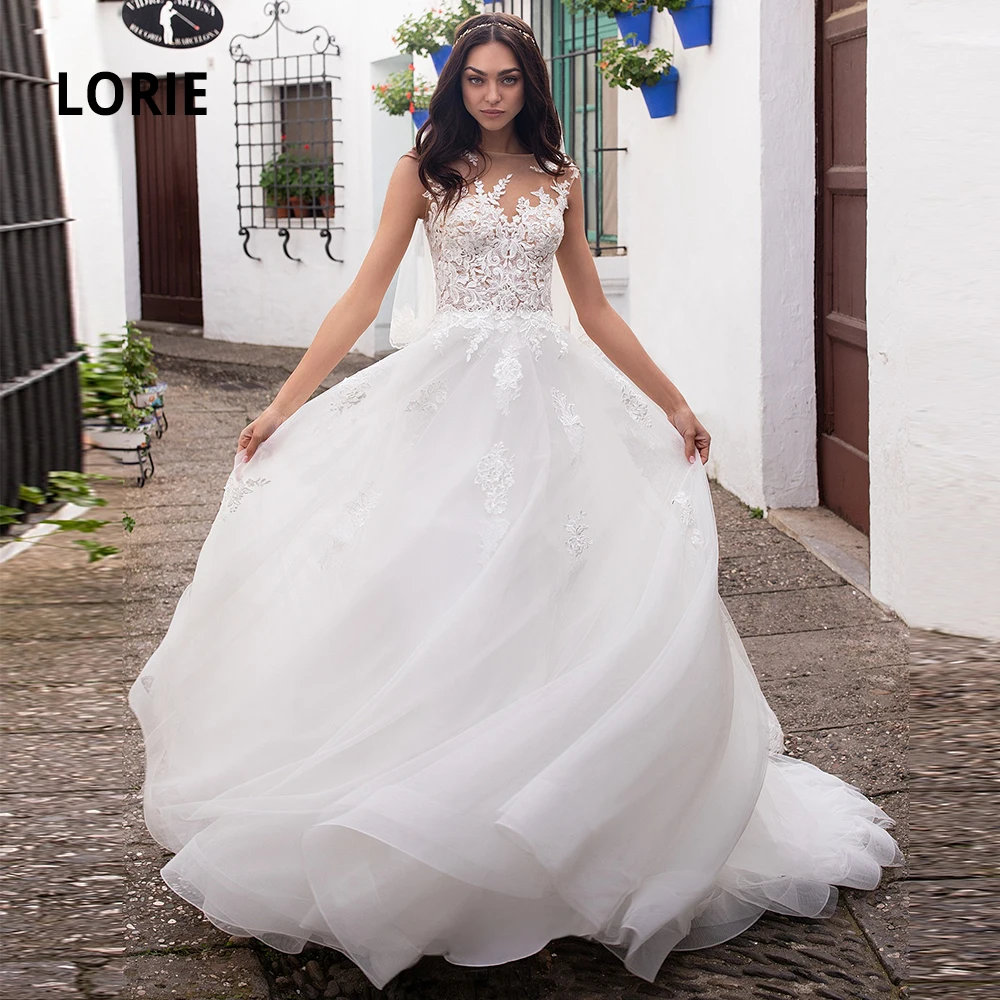 

LORIE Elegant Lace Appliqued Beach Wedding Dresses 2020 Soft Tulle Sleeveless Boho Bridal Gowns Princess vestido de novia White