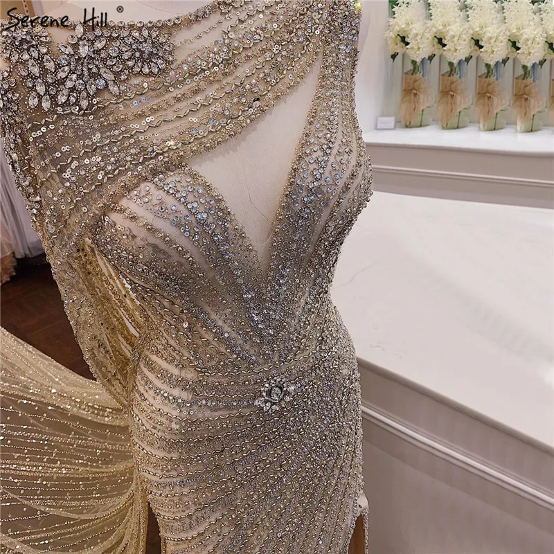 

Luxury V-neck Sexy Evening Dresses 2020 Diamond Beading Sleeveless Split Mermaid Evening Gowns Real Photo Serene Hill DLA70301