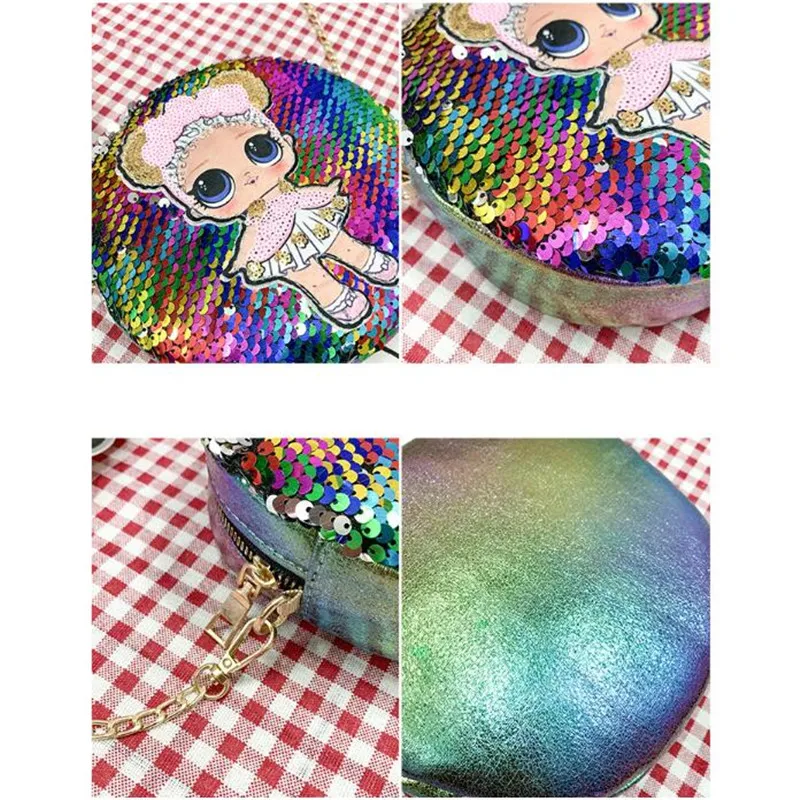 Cute Sequin Look LoL Dolls Pattern Backpack Coin Purse Mobile Phone Bag Action Figure LoL Surprise Children Birthday Gifts