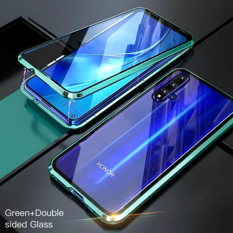 Luphie 360, полный защитный Магнитный чехол для huawei Honor 20 Pro, передний задний стеклянный чехол, чехол для huawei Honor 20, Магнитный чехол s - Цвет: Green