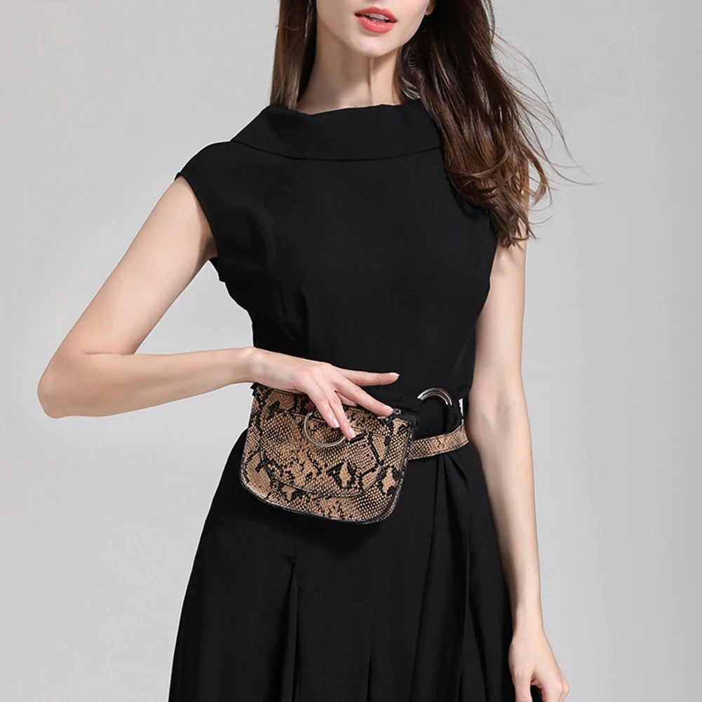 Women Snake Skin Print Zipper Faux Leather Belt Chest Bag