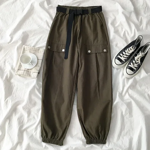 army green Neploe уличная Женская крутая карго брюки с поясом стрейч Высокая талия хип-хоп брюки Pantalon пот брюки Feminino 55570 - Цвет: army green