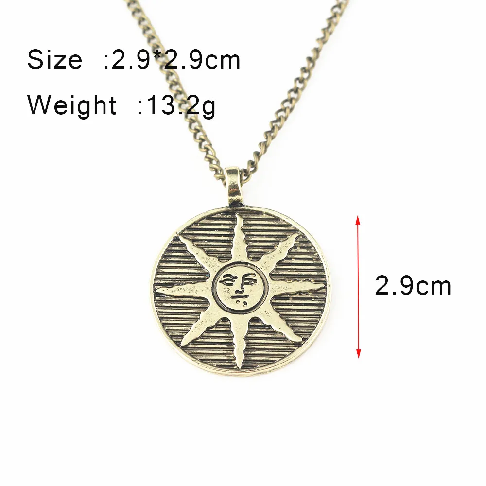Ancient Sun Pendant Gold Color Dark Souls Solaire Of Astora Sun Symbol Stainless Steel Tribal Necklace Men Jewelry 