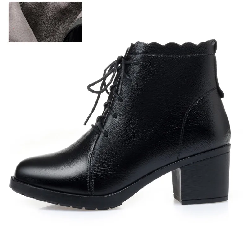AIYUQI новые женские ботинки из натуральной кожи; сезон осень-зима женские ботильоны женские Ботинки martin на высоком каблуке; большие размеры - Цвет: single Black