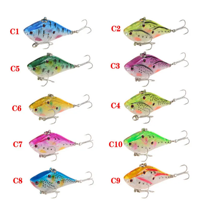 

10Pcs/set VIB Plastic Hard Bait 6cm/14.5g Artificial Sinking Bionic Bait Wobbler 3D Eyes Sea Fishing Lures With Blood Tank Hook